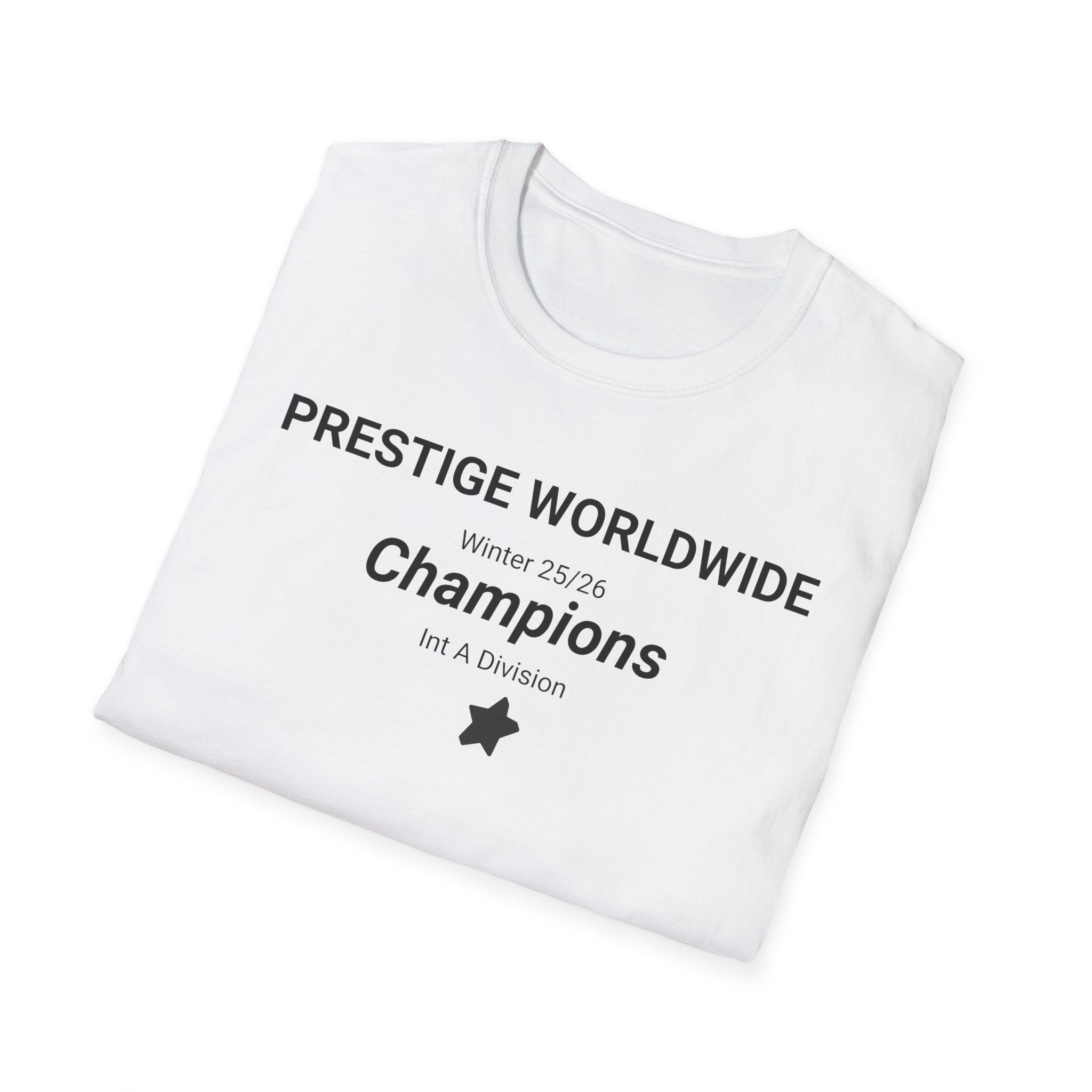 34-Champions Team T-Shirt — "Prestige Worldwide" Winter 25/26 Intermediate A Division with roster on the back