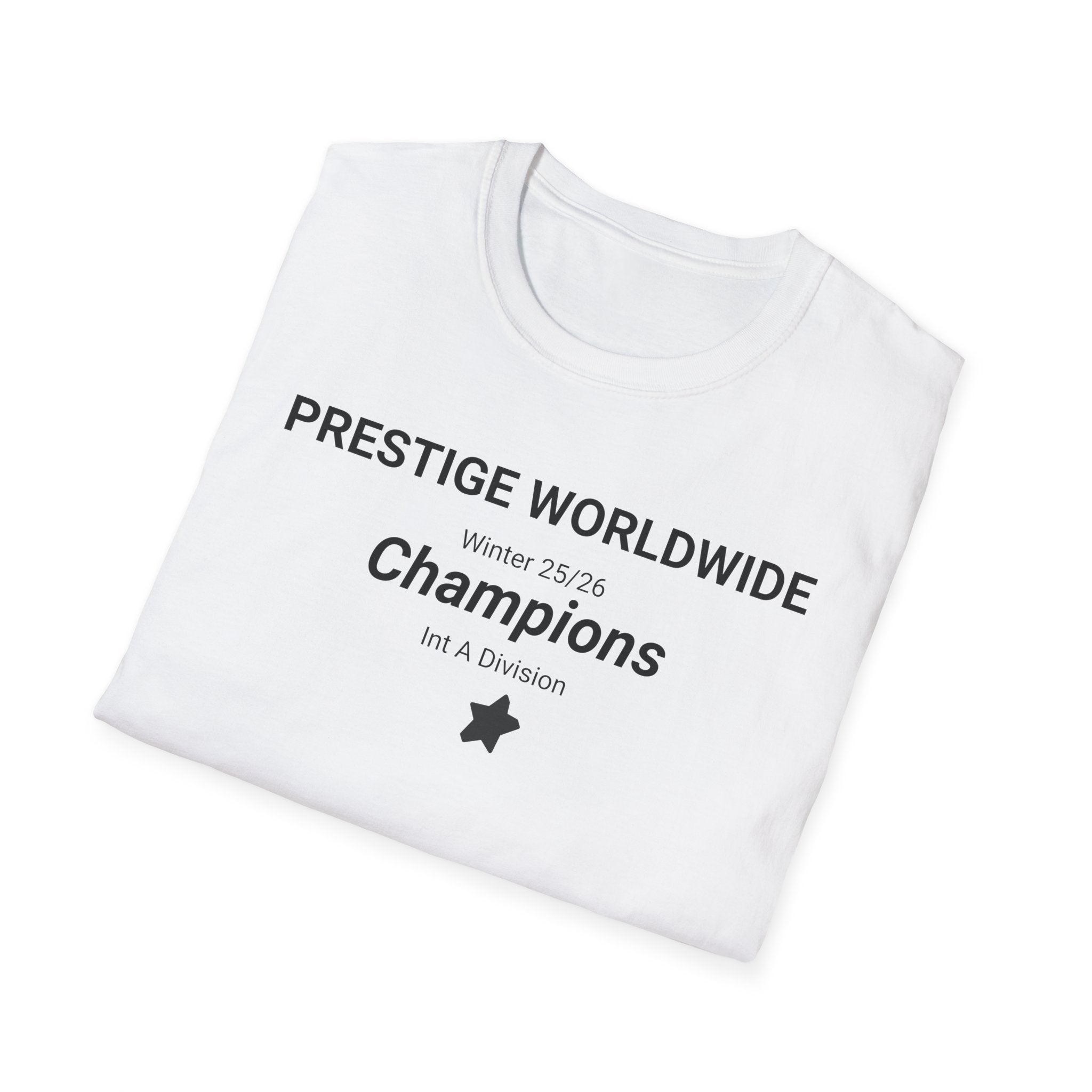 32-Champions Team T-Shirt — "Prestige Worldwide Champions" Winter 25/26 Intermediate A Division Front Print Only
