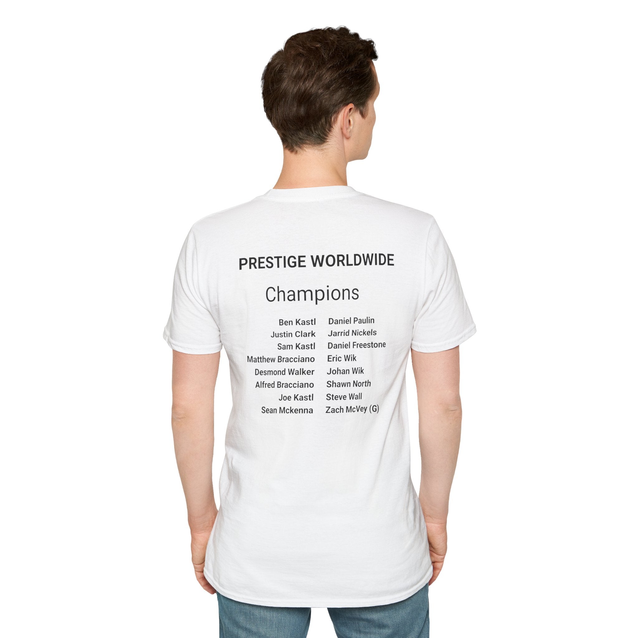 34-Champions Team T-Shirt — "Prestige Worldwide" Winter 25/26 Intermediate A Division with roster on the back